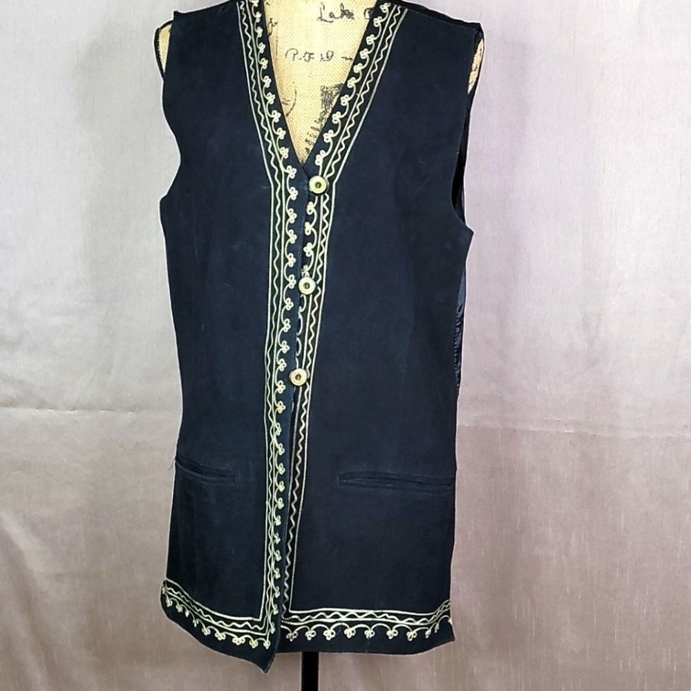 CHEYENNE‎ AUTUMN Embroidered Leather Vest Medium